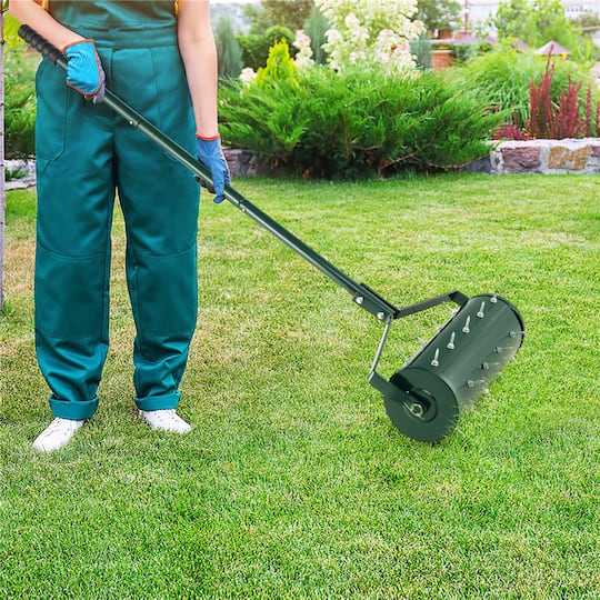 Costway 18" Heavy Duty Manual Rolling Lawn Aerator Tool with Handle